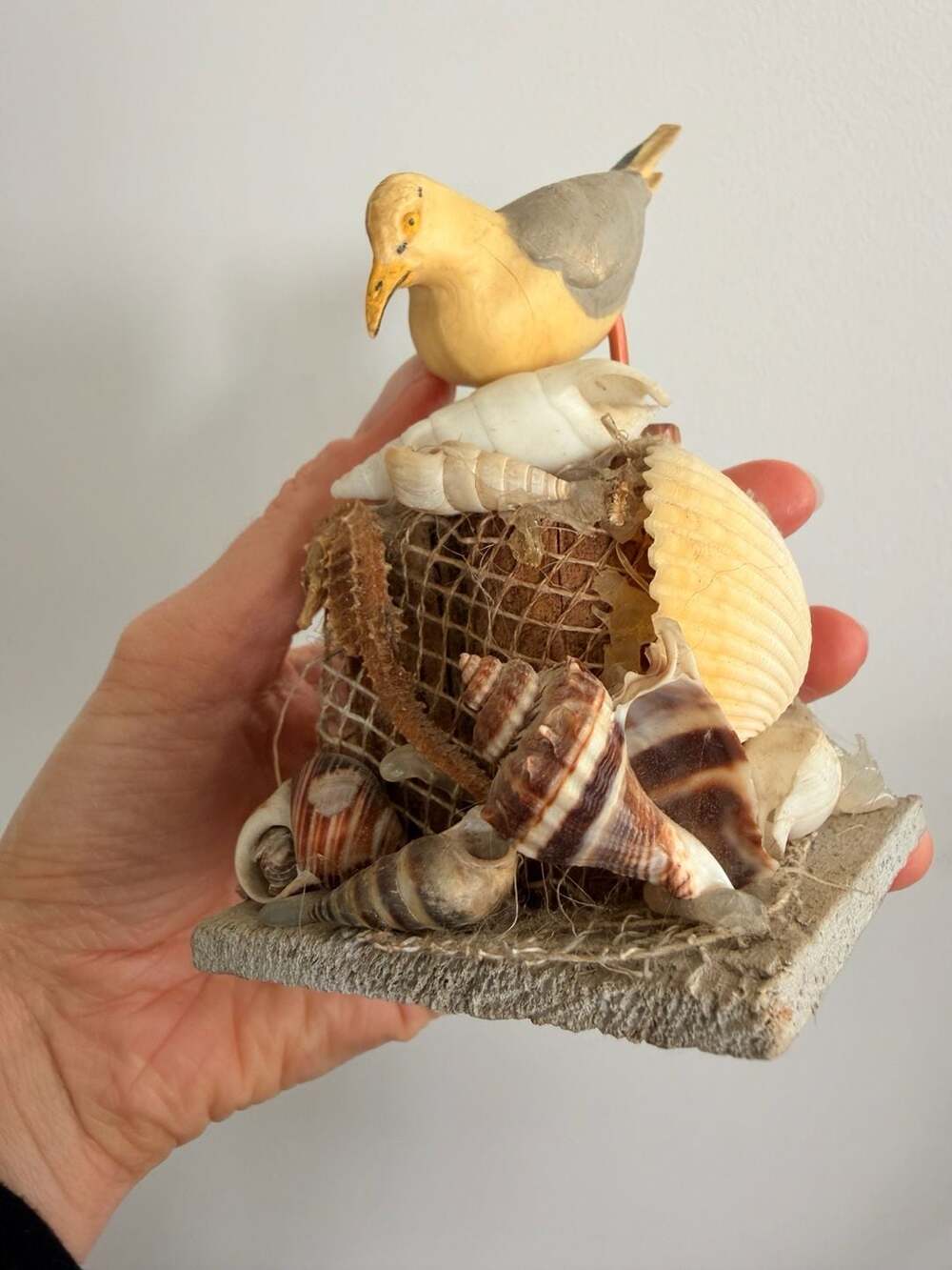 Vintage Coastal Seagull Figurine Nautical Sea Shell Beach Decor Sculpture